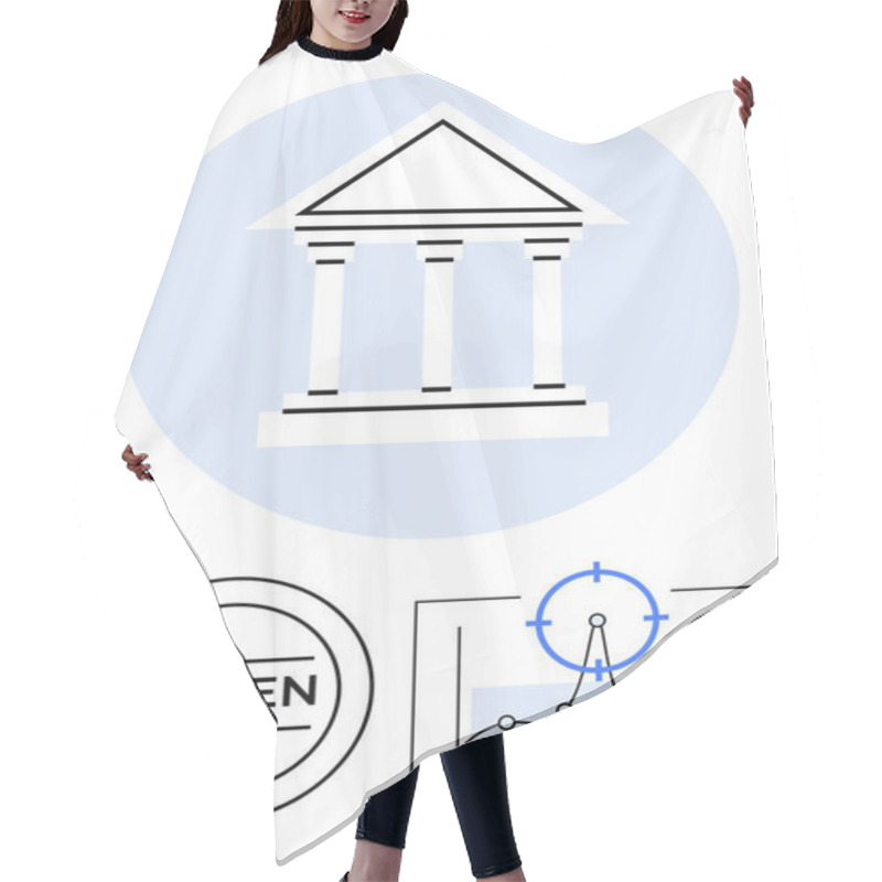 Personality  Classical Bank Icon, Token Icon, And Financial Graph With Target. Ideal For Banking, Crypto, Fintech, Investment, Data Analysis, Technology And Abstract Line Flat Metaphor Hair Cutting Cape