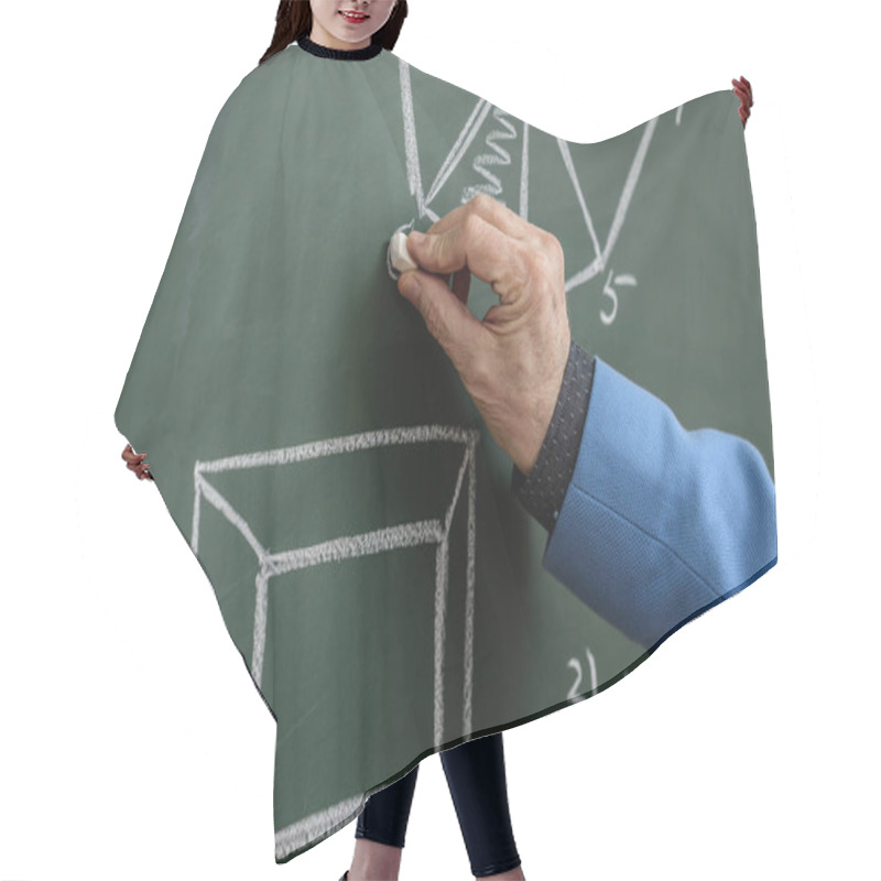 Personality  Cropped Image Of Professor Drawing With Piece Of Chalk At Blackboard Hair Cutting Cape