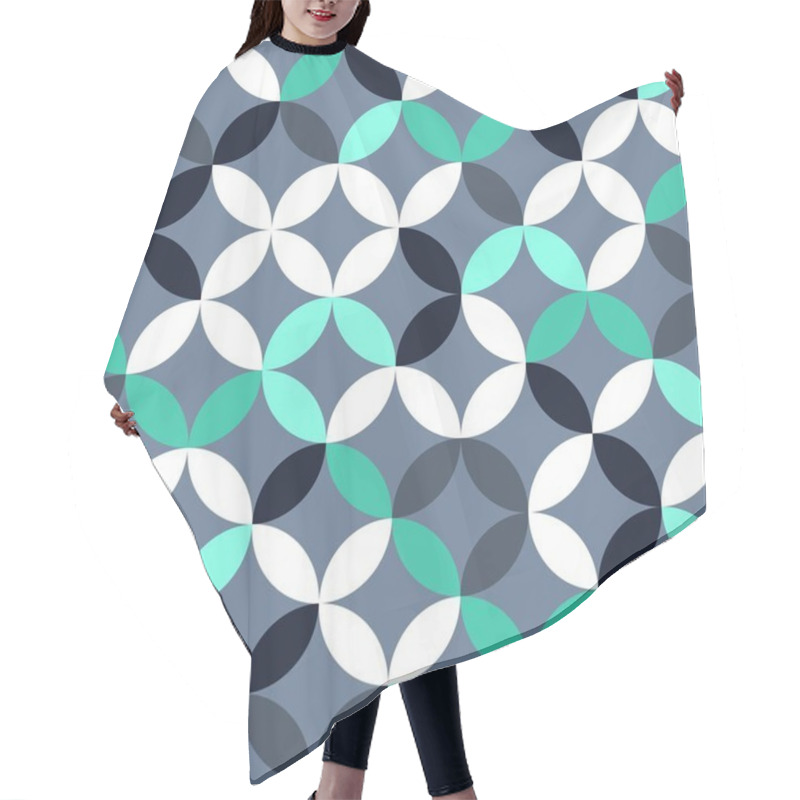 Personality  Silver White And Green Geometric Pattern. Overlapping Circles And Ovals Abstract Retro Fashion Texture. Seamless Pattern. Hair Cutting Cape