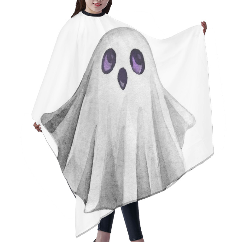 Personality  Cute Hand-drawn Black And White Ghost Illustration On A White Background, Featuring Soft Lines And A Charming, Whimsical Design Perfect For Halloween, Children's Themes, Or Spooky Decorations. Hair Cutting Cape