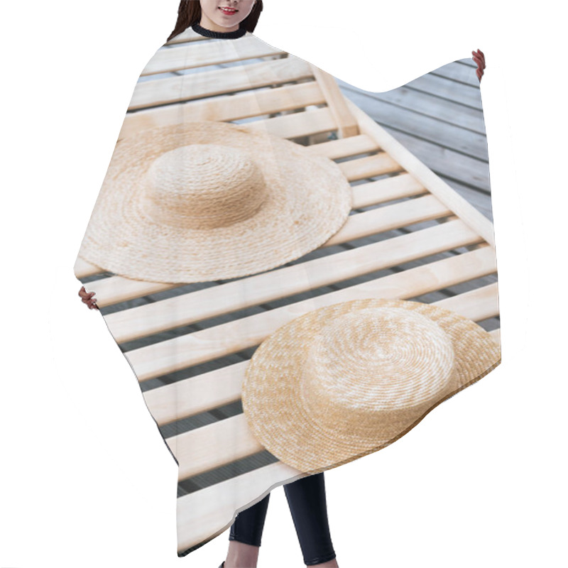 Personality  Two Stylish Wicker Hats On Chaise Lounge At Poolside Hair Cutting Cape