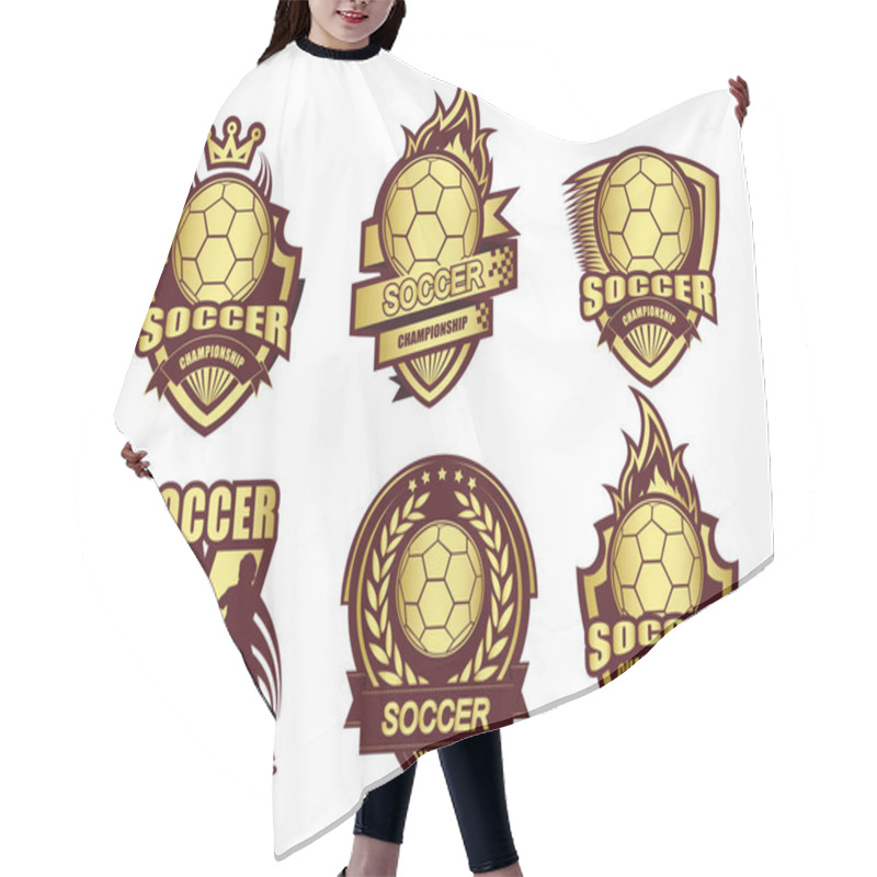 Personality  Illustration Of Golden Soccer Logo Set Hair Cutting Cape