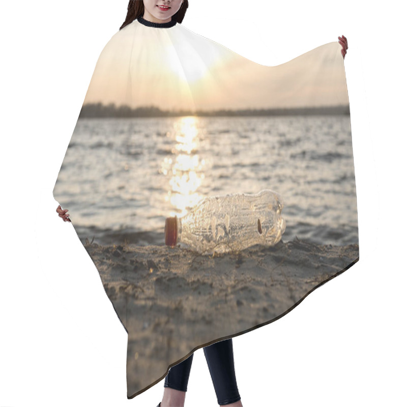 Personality  Plastic Bottle Littering A Sandy Lakeshore At Sunset, Symbolizing Environmental Pollution And The Impact Of Human Waste On Nature. Ideal For Eco-awareness And Conservation-themed Content Hair Cutting Cape