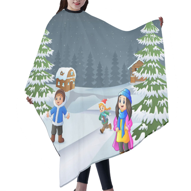 Personality  Happy Kids To Wear Winter Clothes And Play In A Village Environment Hair Cutting Cape