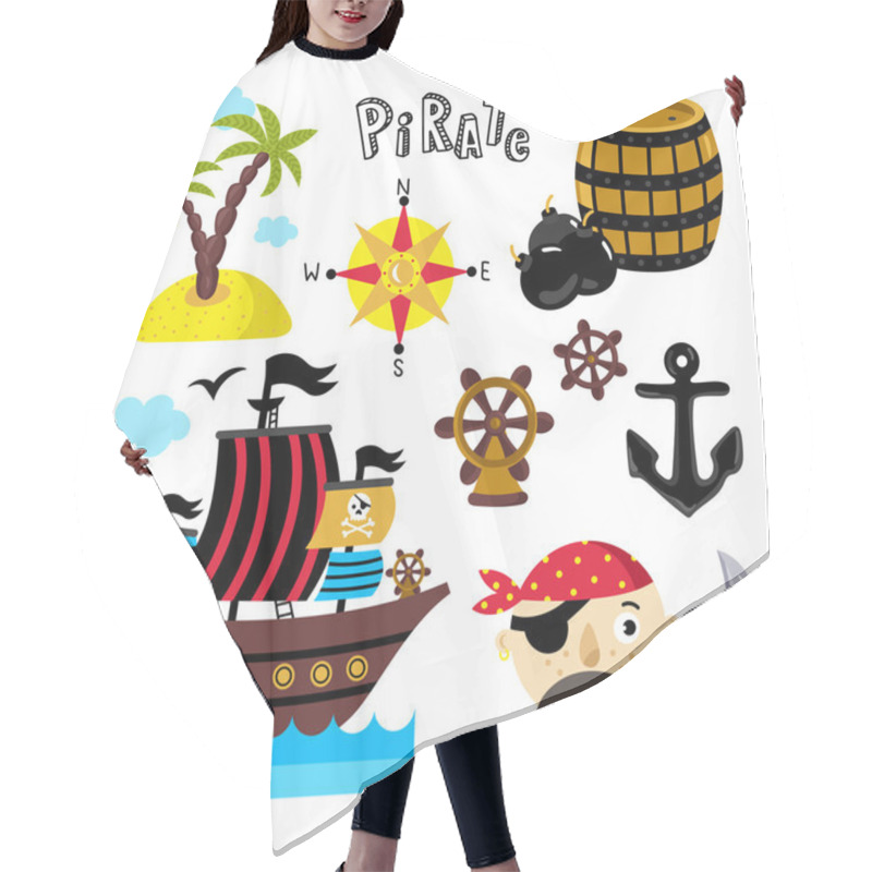 Personality  Funny Pirate Elements Isolated On White Background Hair Cutting Cape