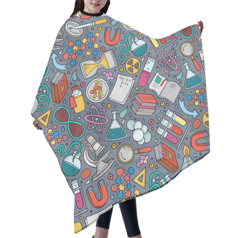 Personality  Cartoon Cute Hand Drawn Science Seamless Pattern Hair Cutting Cape