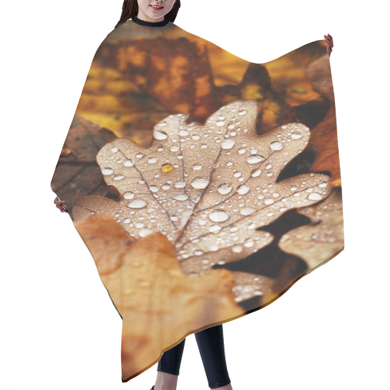 Personality  Fallen Leaves Covered With Raindrops Hair Cutting Cape