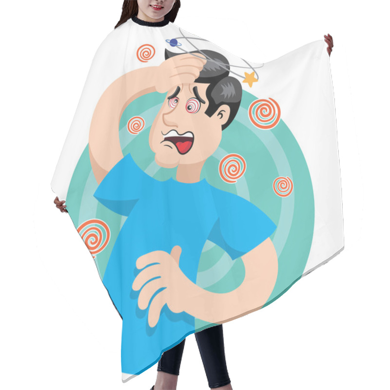 Personality  First Aid Scene Illustration Shows A Person Reeling With Dizziness. Ideal For Catalogs, Information And Medical Guides Hair Cutting Cape