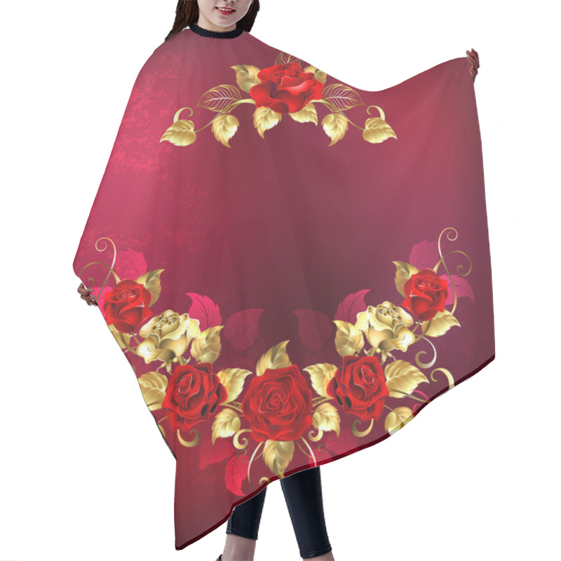 Personality  Symmetrical Garland Of Gold And Red Roses Hair Cutting Cape