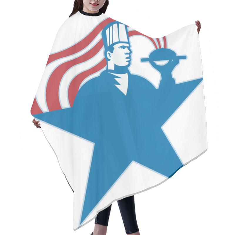 Personality  Chef Cook Baker Serving Hot Food Stars Stripes Hair Cutting Cape