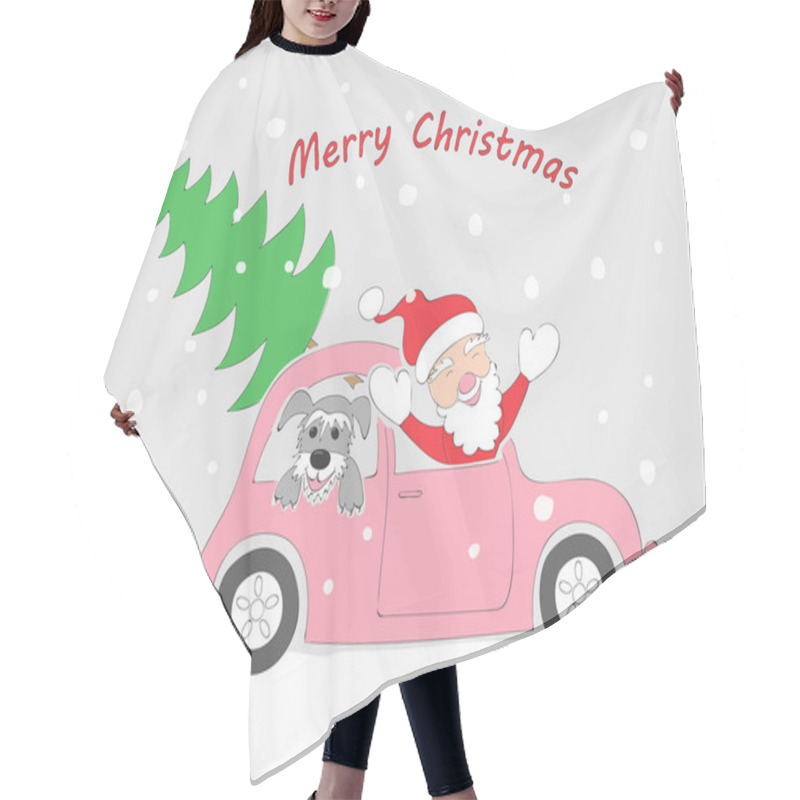 Personality  Christmas Card With Santa In Retro Auto  Hair Cutting Cape