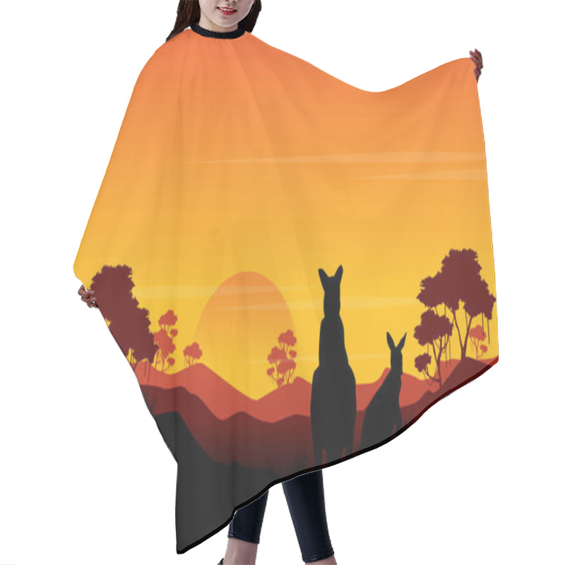 Personality  Silhouette Of Kangaroo St Sunset Scenery Hair Cutting Cape