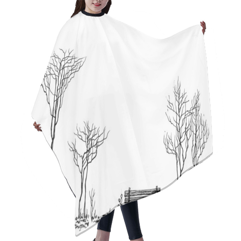 Personality  Stylized Park Decor, Bench And Trees Drawing Hair Cutting Cape