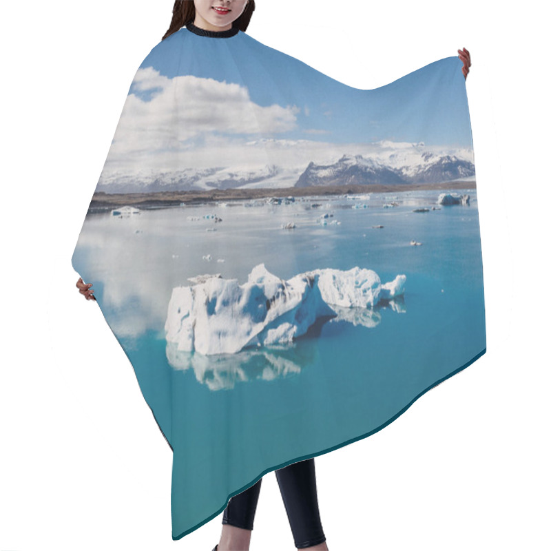 Personality  Crystal-clear Blue Waters Of Jokulsarlon Glacier Lagoon With Floating Icebergs, South Iceland. Hair Cutting Cape