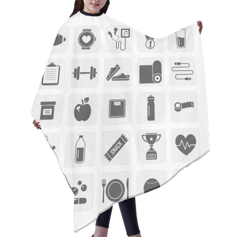 Personality  Icons Set For Fitness And Diet Hair Cutting Cape