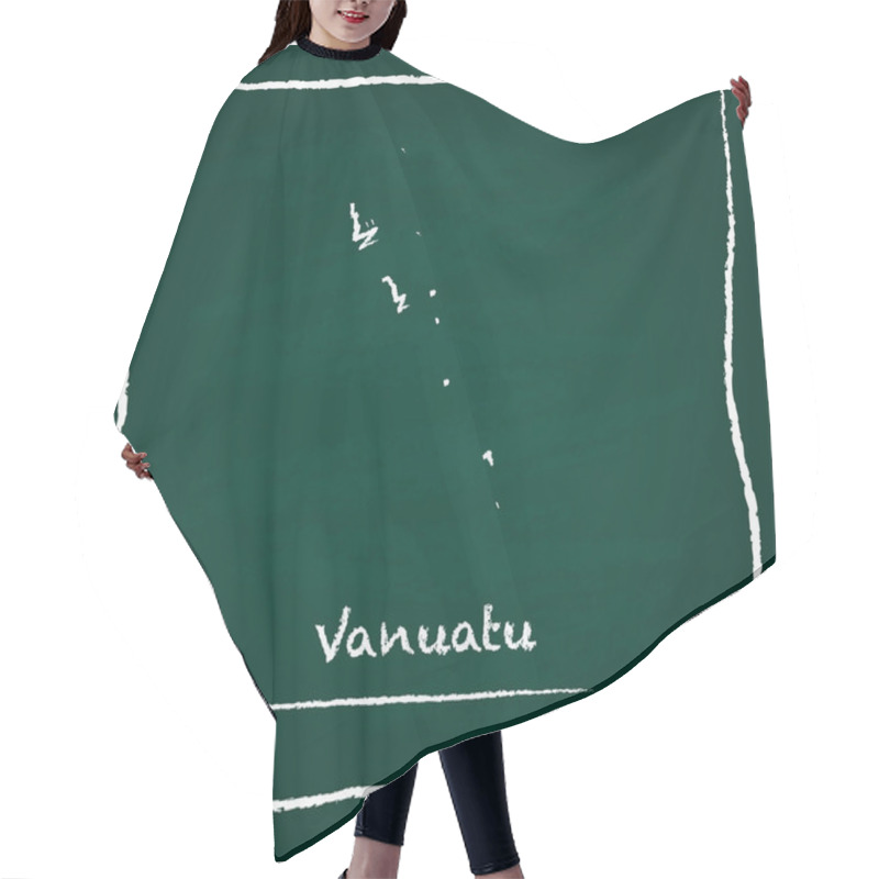 Personality  Vanuatu Outline Vector Map Hand Drawn With Chalk On A Green Blackboard. Hair Cutting Cape