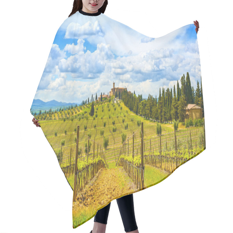 Personality  Tuscany, Vineyard, Cypress Trees And Village. Rural Landscape, I Hair Cutting Cape