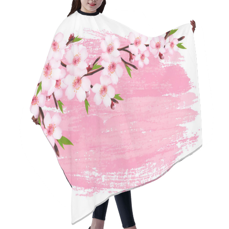 Personality  Pink Paint Sakura Branch Banner. Vector.  Hair Cutting Cape