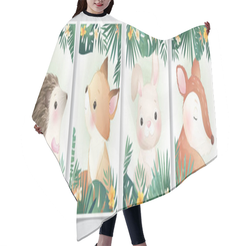 Personality  Cute Doodle Animals With Floral Set Illustration Hair Cutting Cape