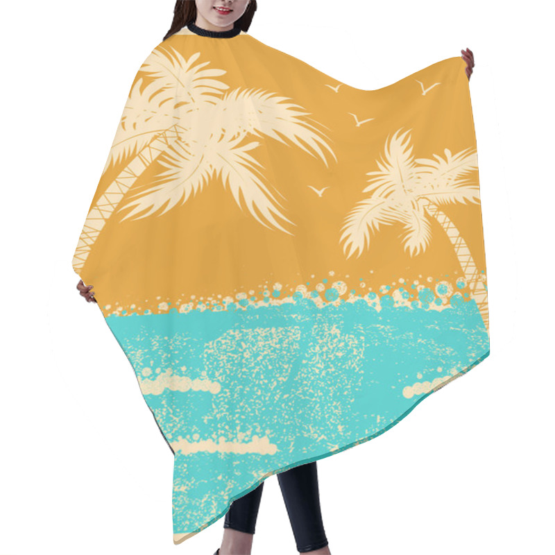 Personality  Tropical Palms Background With Ocean Waves Hair Cutting Cape