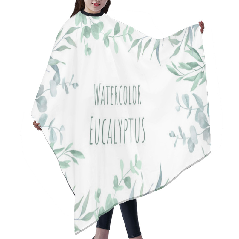 Personality  Watercolor Floral Background With Eucalypt Leaves. Hand Drawn Illustration Isolated Om White. Vector EPS. Hair Cutting Cape