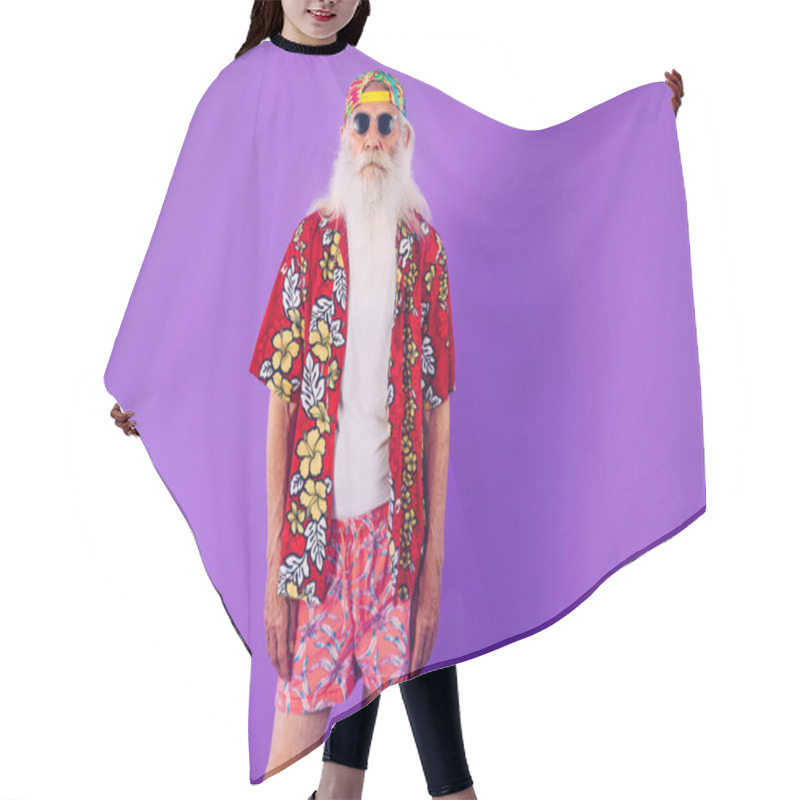 Personality  Senior Man With Eccentric Look  - 60 Years Old Man Having Fun, Portrait On Colored Background, Concepts About Youthful Senior People And Lifestyle Hair Cutting Cape