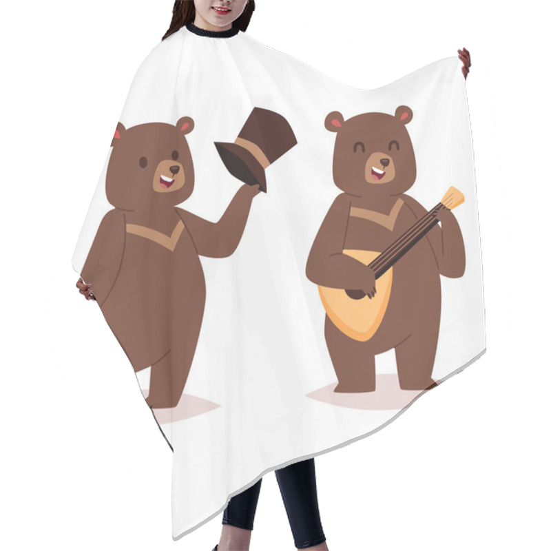 Personality  Cartoon Bear Vector Set. Hair Cutting Cape