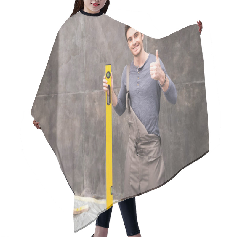 Personality  Young Laborer With Level Tool  Hair Cutting Cape