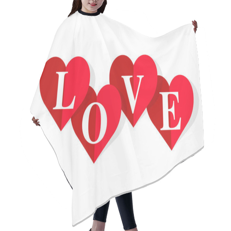 Personality  Love White Text On Red Hearts. Saint Valentine's Day Template For Greeting Card. Eps Vector Illustration, Horizontal Image. Hair Cutting Cape