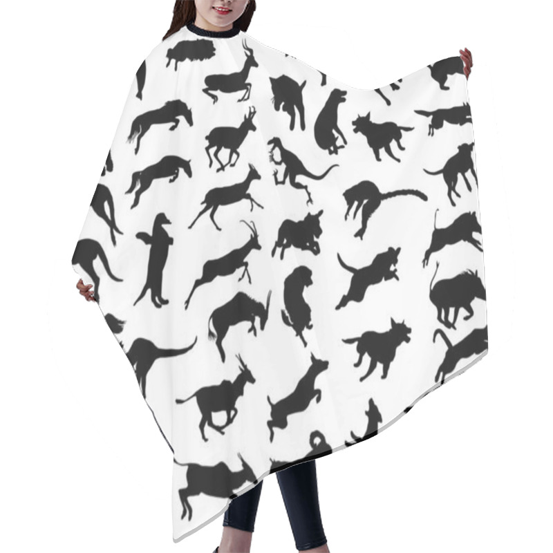 Personality  Black Silhouettes Of Animals In A Jump On A White Background Hair Cutting Cape