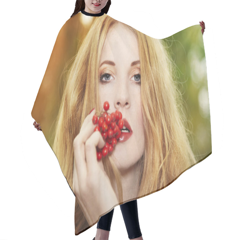 Personality  Fashion Portrait Of A Beautiful Young Woman In Autumn Forest Hair Cutting Cape