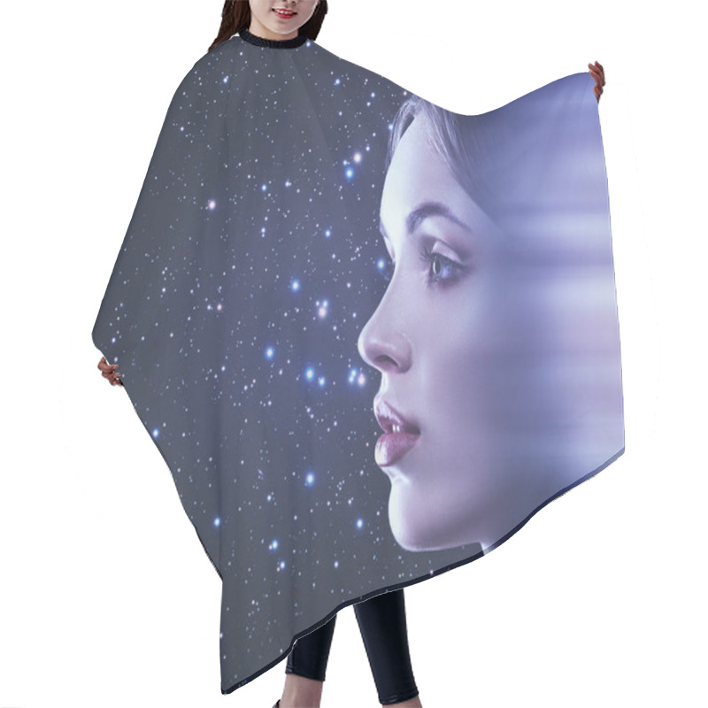 Personality  Female Portrait With Motion Design Hair Cutting Cape