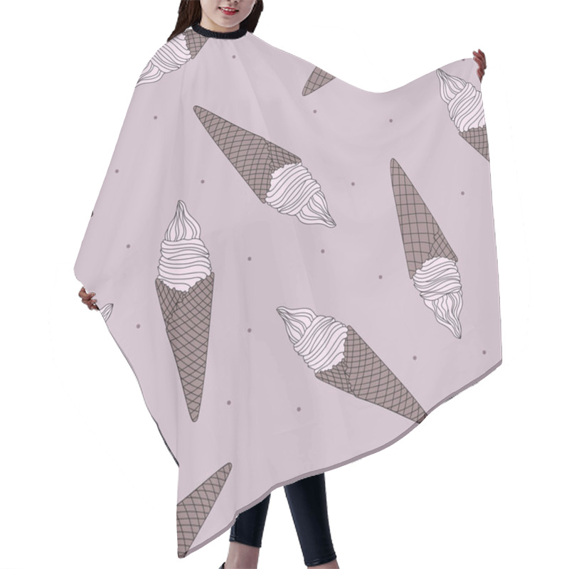 Personality  Tasty Hand Drawn Ice Creams In Waffle Cone With Dark Spots On Pale Pink Background. Seamless Summer Fresh Monochromic Food Pattern. Suitable For Menu Design, Textile, Packaging. Hair Cutting Cape