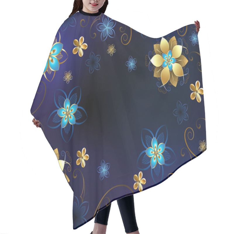 Personality  Blue Background With Flowers Hair Cutting Cape