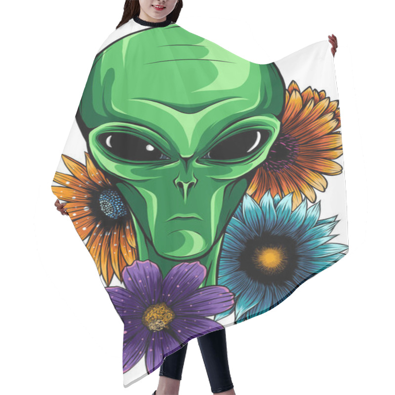 Personality  Illustration Of Alien Face Flowers With Flower Hair Cutting Cape