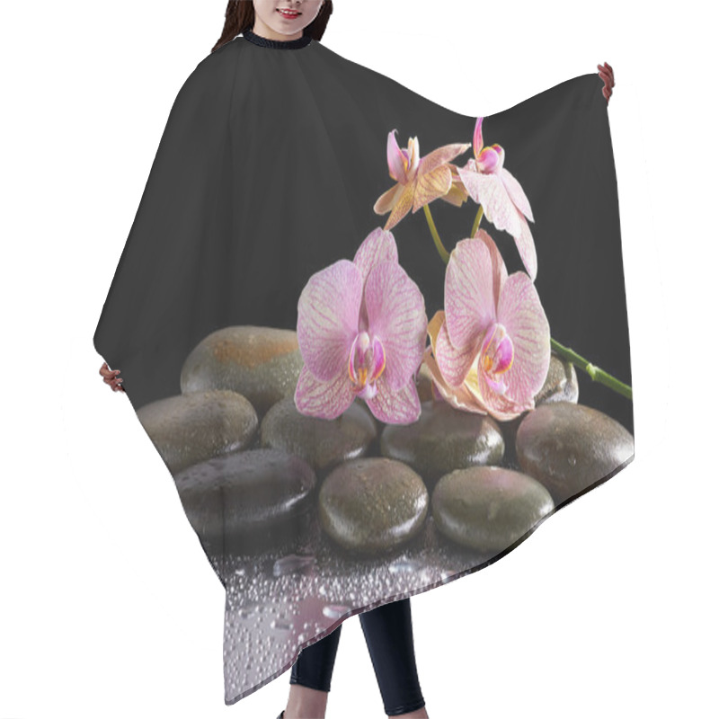 Personality  Spa Stones And Orchid Flowers With Reflection  Hair Cutting Cape