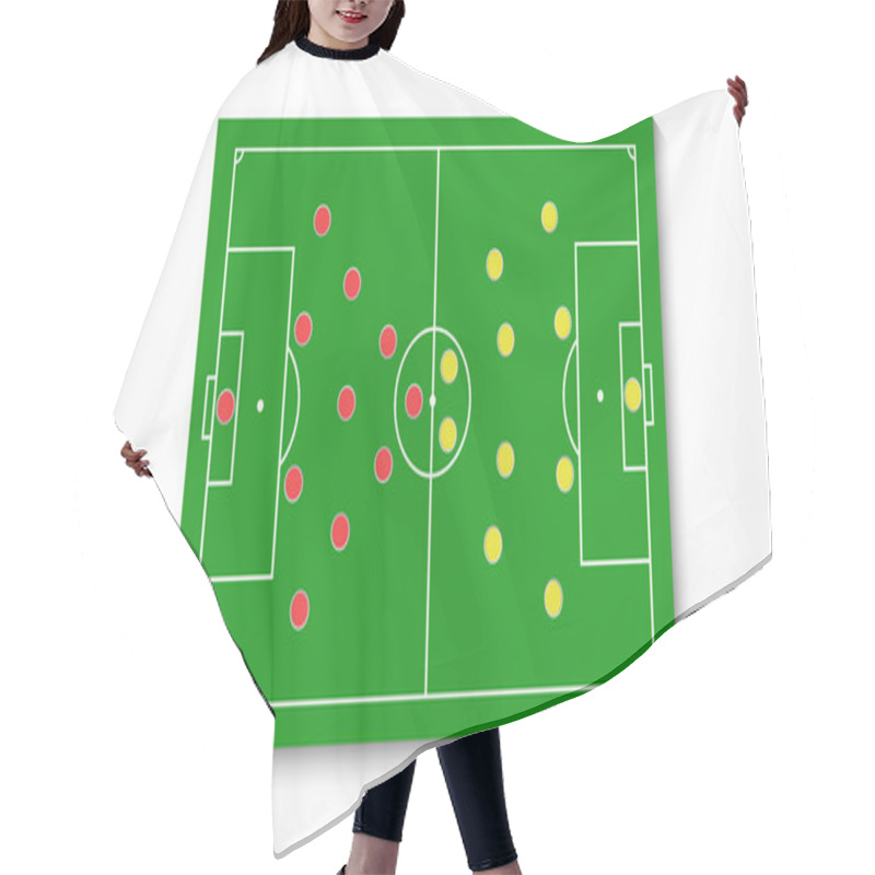 Personality  A Green Football Field With A Tactical Scheme Of The Arrangement Of Players Of Two Soccer Teams On The Board, Organization Of A Game Diagram For A Fantasy League Coach Hair Cutting Cape