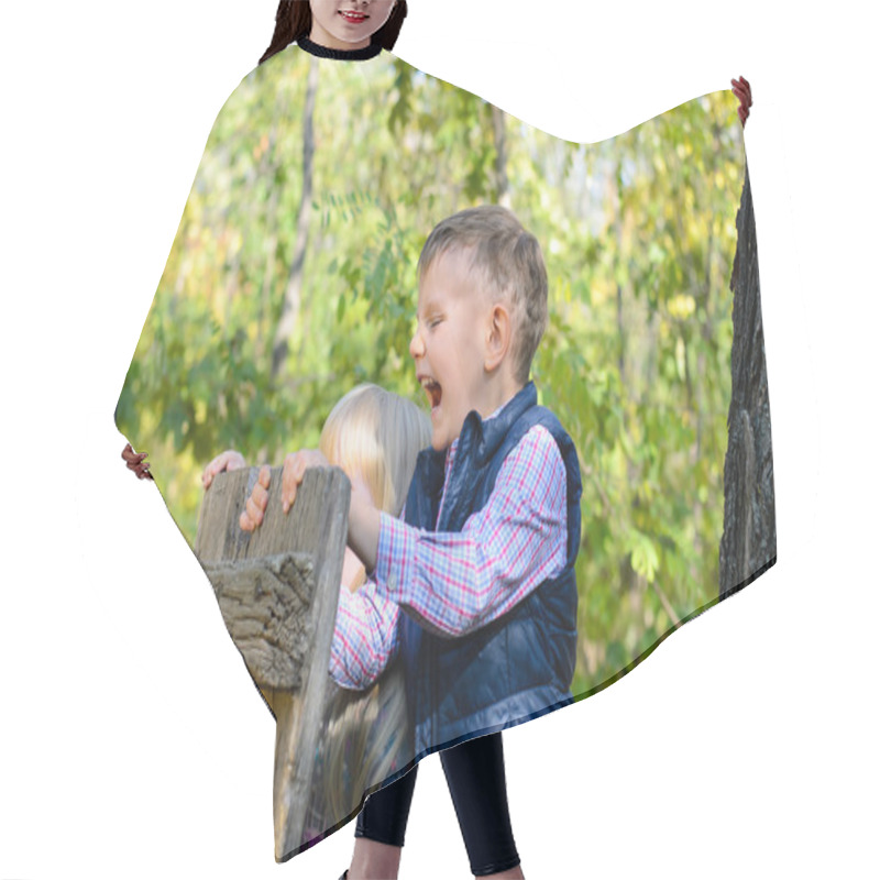 Personality  Happy Male Kid Playing At The Woods Hair Cutting Cape