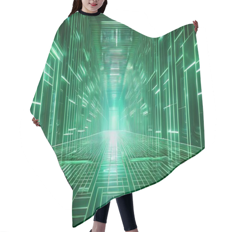 Personality  A Futuristic Tunnel Illuminated By Glowing Pastel Green Lines And Squares Creates A Sense Of Depth And Abstract Technology Hair Cutting Cape