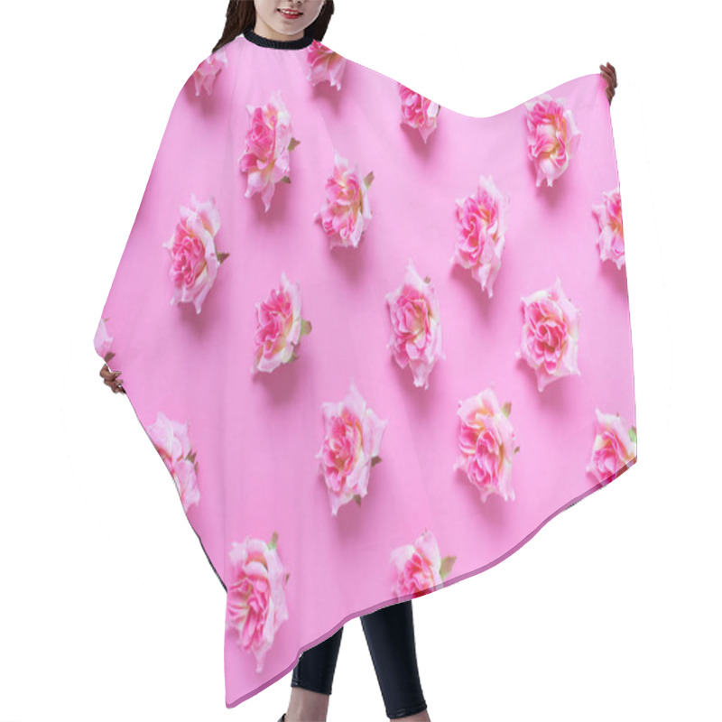 Personality  Pattern With Pink Roses Buds On Pink Backgound Hair Cutting Cape