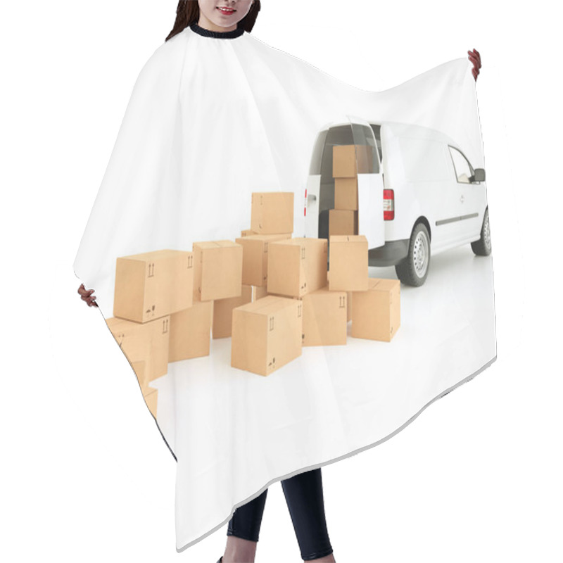 Personality  Van With Package Stack On White Background - 3D Rendering Hair Cutting Cape