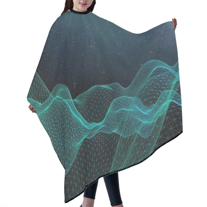 Personality  Abstract Landscape On A Dark Background. Cyberspace Grid. Hi Tech Network. Outer Space. Starry Outer Space Texture. 3D Illustration Hair Cutting Cape