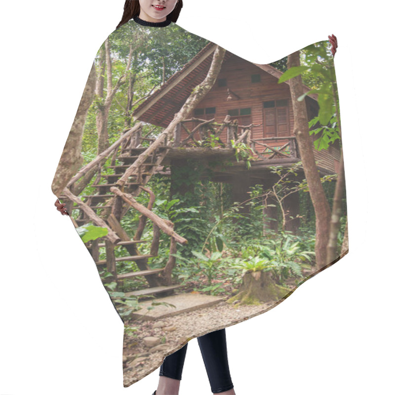 Personality  Houses On Stilts In The Rain Forest Of Khao Sok Sanctuary, Thail Hair Cutting Cape