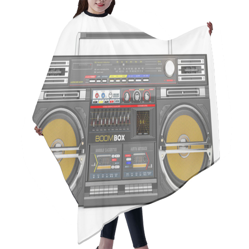 Personality  Retro Boombox Ghetto Blaster , Radio And Audio Tape Recorder Isolated On White. 3d Illustration Hair Cutting Cape