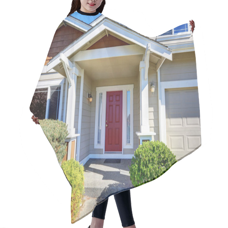 Personality  Entrance Porch With Red Front Door Hair Cutting Cape