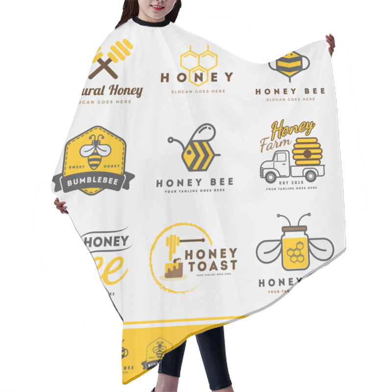 Personality  Set Of Honey Bee Logo And Labels For Honey Products Hair Cutting Cape