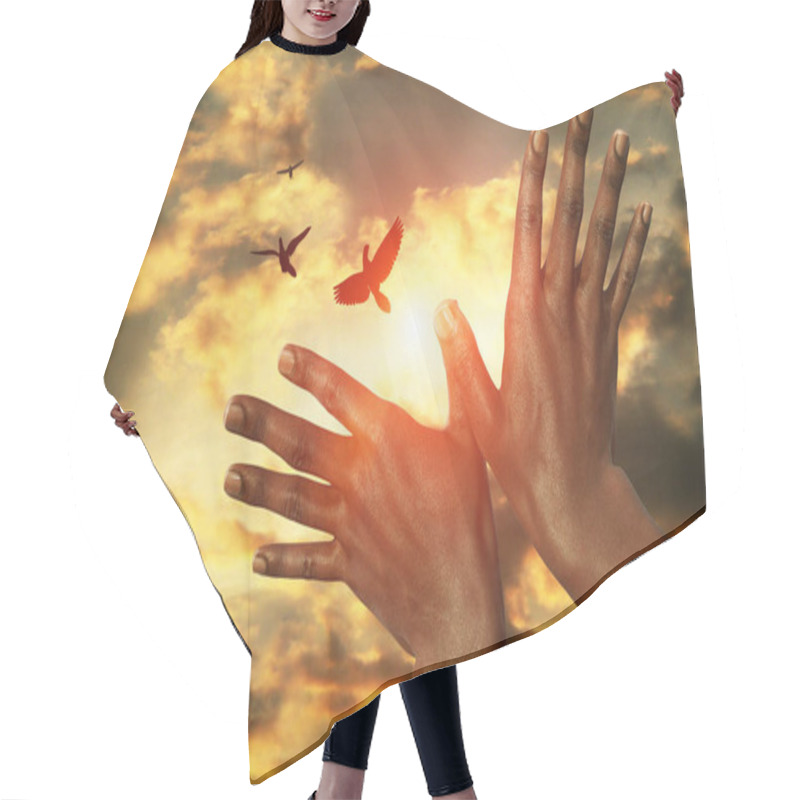 Personality  African Hands And Doves In The Sunset Sky, Concept Peace Hair Cutting Cape