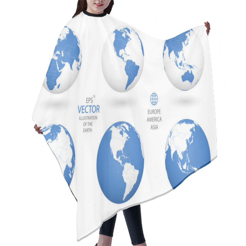 Personality  Earth Illustration. Each Country Has Its Own Autonomous Border And Background Color Fill, Which Gives The Opportunity To Select The Desired Part From The Rest Of The Content. Objects Are Isolated. Hair Cutting Cape