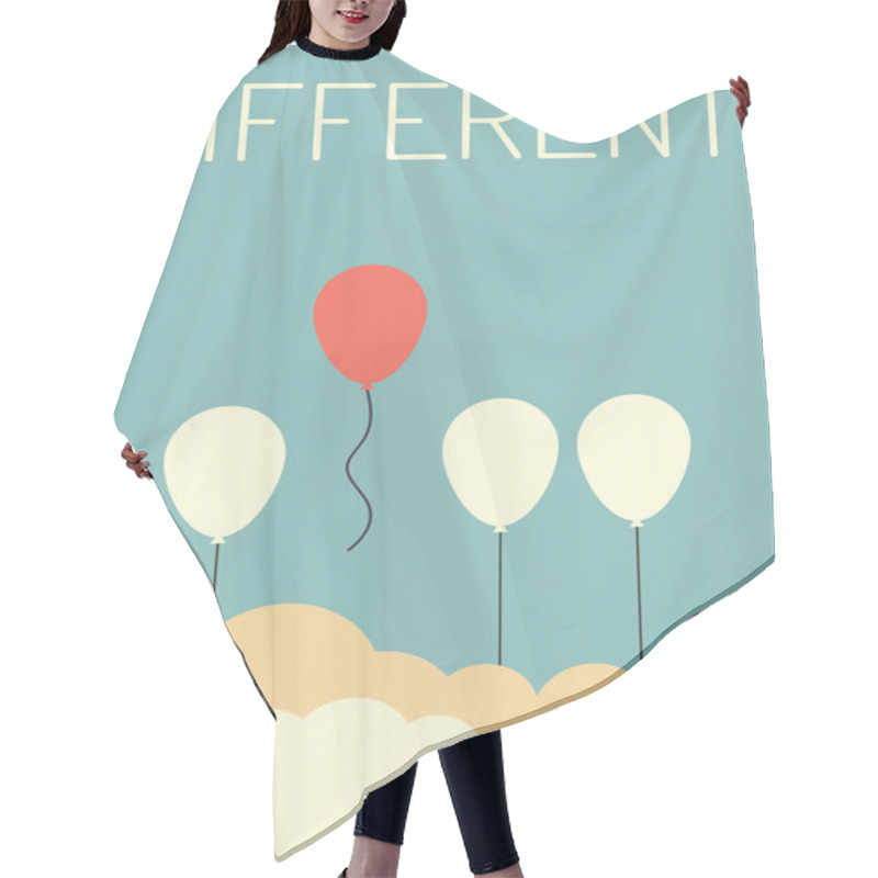 Personality  Minimalist Retro Stile. Stand Out From The Crowd And Different Concept , One Red Balloon Flying Away From Other White Balloons  . Vector Illustration Eps10 Hair Cutting Cape