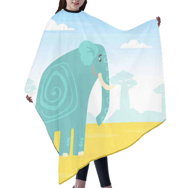 Personality  Cute Elephant African Animal On Background Of African Savanna Landscape Cartoon Vector Illustration Hair Cutting Cape